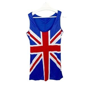 British Flag Union Jack Mini Dress M & Size 9.5 GoGo Red Boots